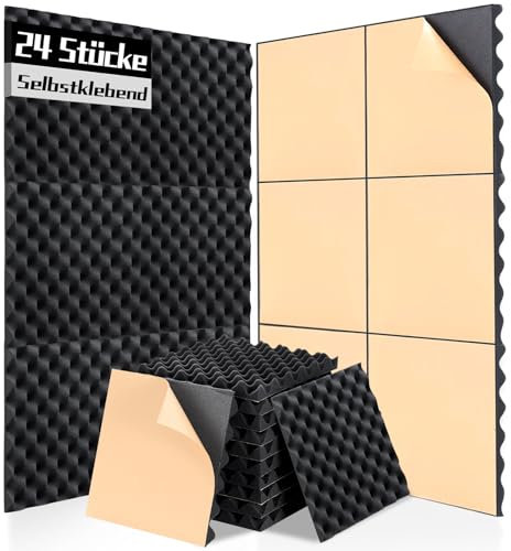 AUSLET 24 Stück Schalldämmung Akustikschaumstoff Selbstklebend,Eierkiste Akustikpaneele Selbstklebend 30x30x3cm,Schallschutz Wand Schaumstoffplatte,Schallabsorber für Studio, Büro