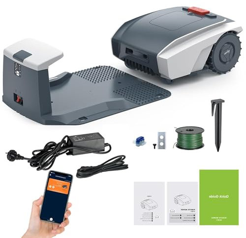Automatic Robotic Lawn Mower,APP Control Robot Lawnmower,Cuts Up to 1500 sq m,with 30% Slope, Ultra Quiet Mowing,with Rain Sensor,Bluetooth Application Control, Safety Sensors