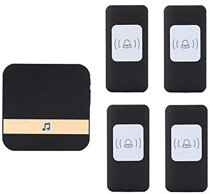 WOTZOV Wireless Waterproof Doorbell, Universal Smart Door Chime 300M Operating Range Door Chime,4 Push Button+1 Receivers,52 Ringtones,4 Volume Levels,Gold,Black