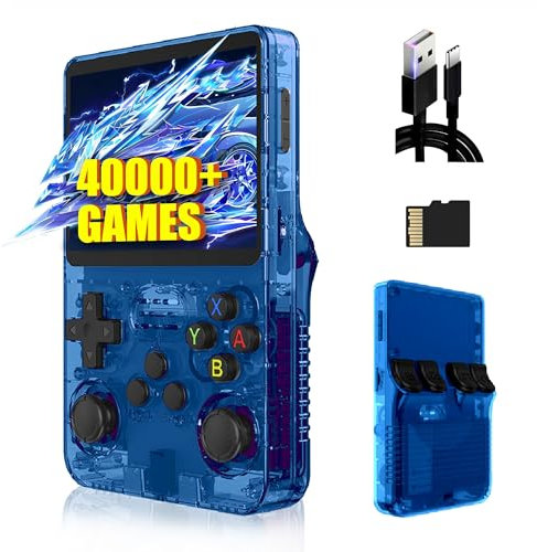 R36s Rétro Console de Jeu Portable 128G, 40000+ Jeux,21 émulateurs,3.5 Pouces IPS écran 640*480P,3500mah,système Linux Open Source, Mini Émulateur Portable,Cadeau pour Les Hommes (Bleu)