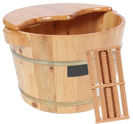 CALLARON Bassin Bain Pied Bois Avec Couvercle Et Masseur Bac Pratique Et Étanche Pour Usage Domestique Confortable Et Facile à Nettoyer Pour Détente Et Soins