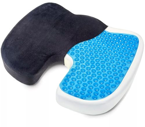 SILVERBACK Ergonomic Coccyx Seat Cushion with Cooling Gel – Memory Foam Office Chair Pad for Back & Tailbone Pain Relief – Portable Pressure Relief Pillow for Home, Car, Wheelchair, Travel – Black