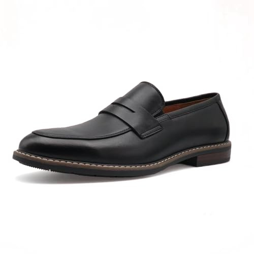 Finishing & Sewing Mocassin Penny à Bout en Cuir Classique pour Hommes, Noir, 45EU