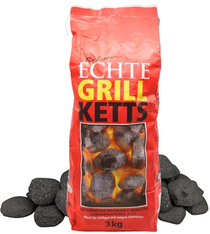 Holzkohle Grillbriketts Feuer&Flamme Premium Qualität | 3kg 10kg Made in Germany für Holzkohlegrill Smoker Briketts Kohle & HLKauf-Block (Briketts 3kg & HLKauf-Block)