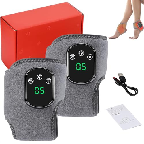 Fußmassagegerät, 3-in-1 Fuß-Erholungsgerät-Massagegerät, kabelfreie beheizte Fußgelenk-Wickel mit 3 Vibrationsmodi und 5 Temperaturstufen für Achillessehnenentzündung und Fußbodenfaszienitis (2 stück)
