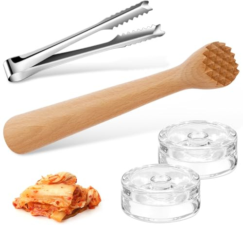 SelfTek Kit de Fermentation 8 Pièces, 25 cm Pilon de Fermentation, 2 Poids de Fermentation - Convient pour Verre de Fermentation de 7 cm, 19 cm Pince en Acier Inoxydable - Accessoire de Cuisine