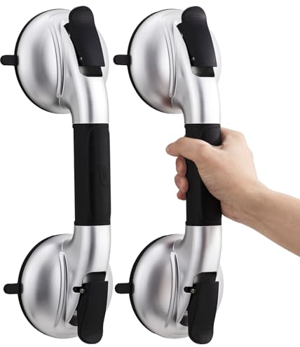 TAILI Haltegriff Dusche ohne Bohren, Saugnapf 150KG Senioren,Schwarz 2 Pack | Upgradiert Sauggriff, Behinderten Hilfsmittel, 5s Montage, für Schwangere/Kinder, Badewanne/WC, liesen/Glas/Marmor, Abnehmbar