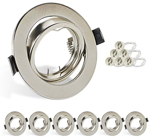 HiBay 6er Set LED Einbaustrahler 230V GU10 Einbaurahmen 68-85mm Rund Gebürstet Edelstahl Deckenspots Schwenkbar 360°Einbauleuchten Inkl. GU10 Fassung für LED oder Halogen Leuchtmittel | 360° Gebürstet Edelstahl Einbaurahmen Inkl.GU10 Fassung für LED oder Halogen Leuchtmittel für Küche Büro