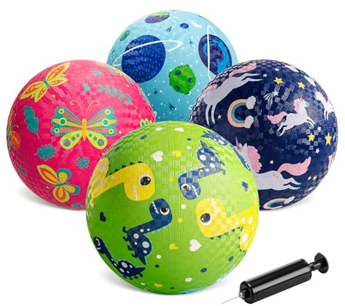 U&C Planet 4 Pack 6 Inch Playground Balls, Kickballs Set Playground Ball with Pump, Gaga Ball Handball Soft Bouncy Balls Play for Kids 1-8