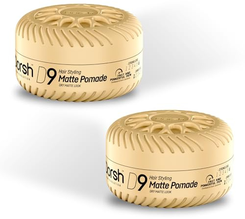 Haarwachs 2x150ml Dorsh D9 Matte Pomade, Haarstyling mit mattem Finish, Starker Halt für Kurz- bis Mittellange Haare, Wasserbasiert
