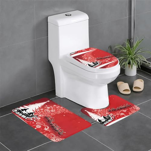 rutschfeste 3 Badteppich Set Weihnachtszauber U-Förmigen Contour Matte Dekorative Waschbar Badgarnitur Badematten, Für Badewanne, Wohnzimmer, Dusche