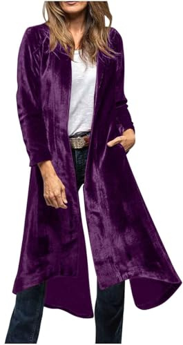 Mrat Women's Velvet Maxi Cardigans Oversized Coat Open Front Kimono Jackets Ladies Elegant Trench Coats Windproof Lightweight Longline Blazer Lapel Collar Drape Long Cardigan Party Club Wedding Guest