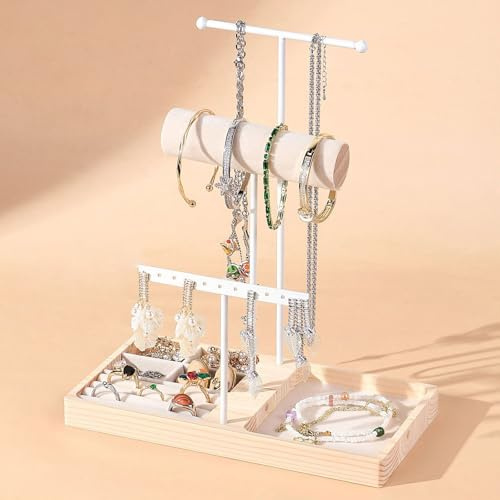 CHARMNAIL Smyckeshållare med 3 nivåer justerbart - vitt smyckesställ med förvaringssystem för halsband, armband och Orecchino