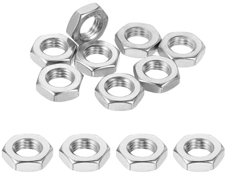 sourcing map Tuercas hexagonales M10 x 1,25 mm, 12 tuercas hexagonales métricas de acero inoxidable 304 de rosca fina para maquinaria automotriz uso industrial, 16 mm de ancho, 5 mm de alto