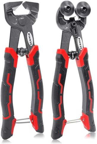 PINOZE 2-Piece Glass Tile Nippers Set - Heavy Duty Wheeled Glass Mosaic Nipper & Hd Ceramic Tile Cutter Pliers with Handle Lock - Shapping Pliers Cutting Tools, Stone, Metal