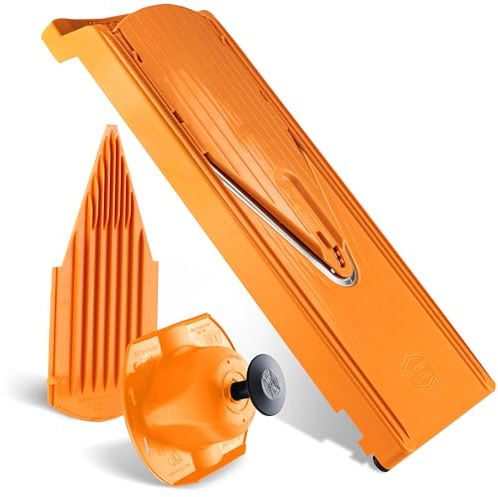 Mandoline Food Slicer Börner V3 (Basic Set) by Reston Lloyd • V-Slicer with Food Holder • Made in Germany • Fruit & Vegetable Chopper • Multiple Settings • Color: Orange