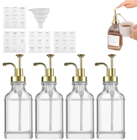 Generico Distributore Di Sciroppo Per Caffetteria,Dispenser per Sciroppo da Bar Caffetteria,Contenitore Antigoccia Con Etichette | Home Baristi Amanti Bevande Chef Dolci
