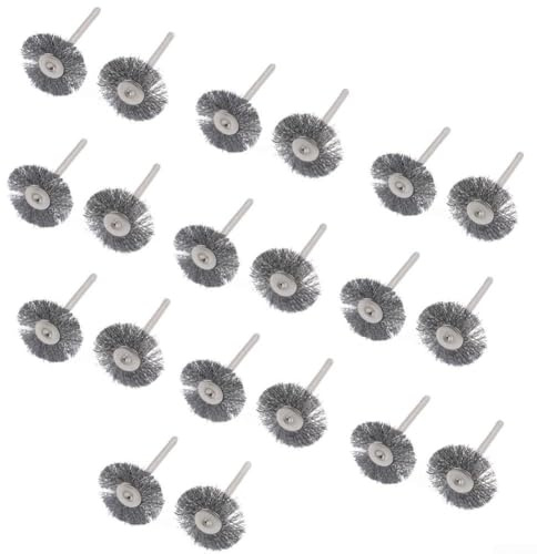 20 cepillos de rueda de alambre de acero inoxidable con vástago de 3,175 mm y 25 mm para herramientas giratorias, molienda y pulido de metal, madera, piedra, para Dremel y Sim