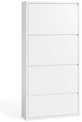 formood 4 Tier Metal Shoe Cabinet – Slim 15cm Wall Mounted Cupboard with Pulldown Doors, Modern Hallway & Entryway Storage Unit, Holds 10–12 Pairs -Matte White