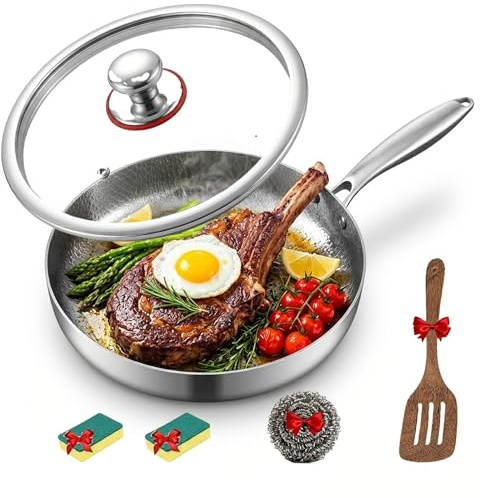 Generisch Titan Pfanne,Titanium Hammered Pan Pro mit Deckel,Titan bratpfanne,Premium Uncoated Titanium Bratpfanne für die Küche Kochen (Inklusive Deckel, 24CM)