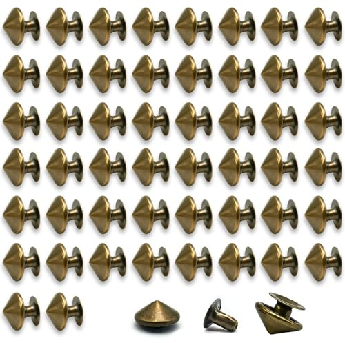 50 Sets Leather Rivets,Bronze Cone Studs for Clothes 10MM Double Cap Rivet for Leather/Craft/Bag