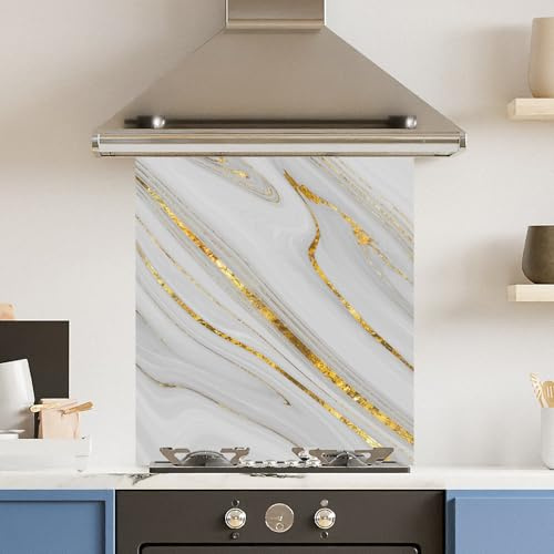 Premium 60 x 70cm White Gold Quartz 6mm Glass Toughened Kitchen Splashback