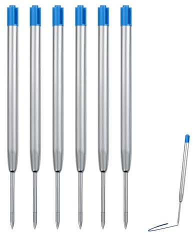 6 Pièces Recharges pour Parker, Cartouche Stylo Bille, Recharges pour Stylo Roller, Pointe Moyenne 0,7 mm, Encre Bleue Intense, Écriture Fluide et Précise, Recharge pour Tous les Stylos Roller Parker