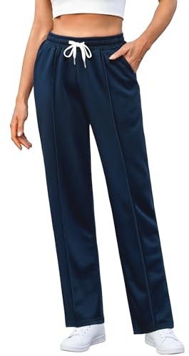Crewhpo Women's Joggers Cotton Tracksuit Bottoms Straight Leg Trousers | Drawstring, Elastic Waist, Side Pockets, Lightweight Stretch, Casual Pants, Jogging, Running, Lounging, Daily Wear