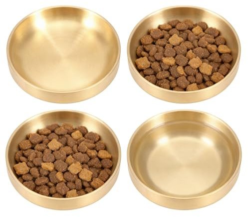 4 Stück Katzennapf Edelstahl Futternapf Katze Gold Ø14cm Wassernapf Katze Flach Oval für Katzenfutter Wasser Kleiner Hund Snackschale