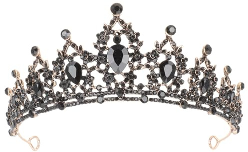 Adorno Nupcial Vintage de Aleación Negra con Gemas | Tocado para Boda y Disfraz, Acabado Delicado y Elegante, Estilo Barroco Apariencia Chic