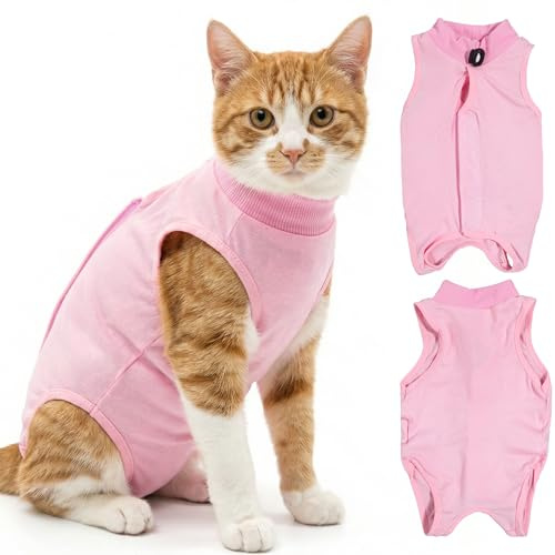 2 PCS Cat Recovery Suit, Pink Cat Surgery Recovery Suit Size M | Breathable Soft Anti Licking Cat Bodysuit for Abdominal Wounds or Skin Diseases