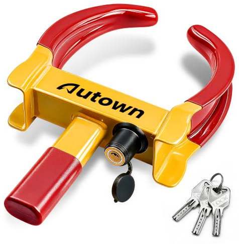 AUTOWN Parkkralle Radkralle mit Hochsicherheitsschloss & 3 Schlüsseln, Universelle Autokralle für Anhänger, Wohnmobil, Wohnwagen & PKW, Wetterfeste Reifenkralle für 18-30cm Reifenbreite