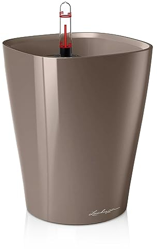 Lechuza – Pot de Fleurs d'Interieur – Deltini – Réserve d'Eau Intégrée – Coloris Taupe – Ø 14 x 18 cm