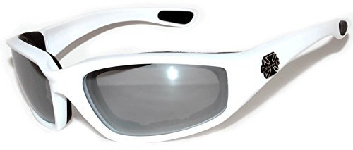 Choppers Night Driving Riding Padded Motorcycle Glasses 011 Black Frame with Yellow Lenses (White - Smoke Lens), Medium