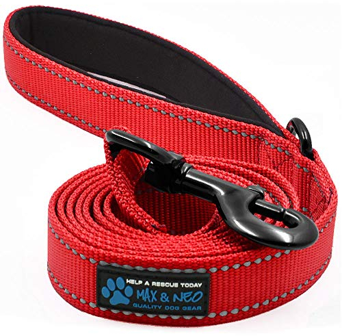 Max and Neo Reflective Nylon Dog Leash - We Donate One to Rescue for Each Sold (RED, 4ft)