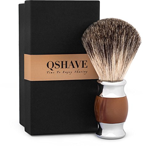 QSHAVE 100% Best Original Pure Badger Hair Shaving Brush Handmade. Faux Agate Handle. Perfect for Wet Shave, Safety Razor, Double Edge Razor