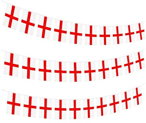 10m/33ft England St George Flag Bunting for FIFA 2026 World Cup Football Event – 30 Double Sided St George Cross Polyester Banner 14 x 21cm Football Party Decorations, Pub and Street Celebrations