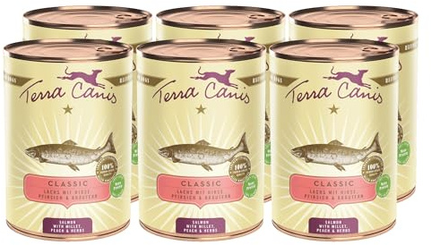 Terra Canis Lachs mit Hirse & Pfirsich Classic Nassfutter für Hunde, 6x400g | 100% Lebensmittelqualität aller Rohstoffe, mit frischem Fleisch und nahrhaften Innereien, glutenfrei und getreidearm