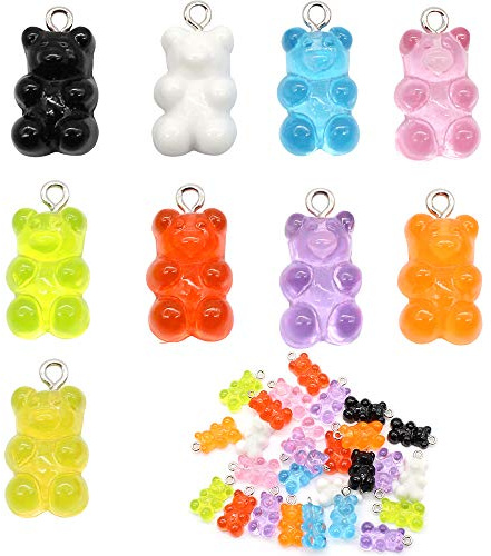 YapitHome 45 Stück Harz Gummibärchen Anhänger Gummiartig Resin Bär Anhänger Bär Schlüsselanhänger Gummibären Schmuckanhänger für DIY Schmuckherstellung Ohrringe, 9 Farben