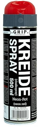 GRIP Eventbasics Kreidespray – wasserlöslich – 500 ml, neonrot | Markierungsspray für Event, Baustelle, Rasen & Parkplatzmarkierung – abwaschbare Sprühkreide mit 180° Überkopfdüse