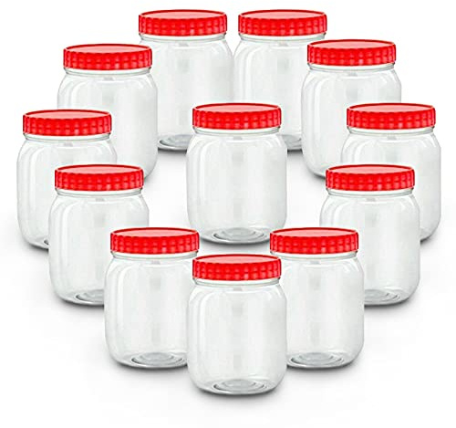AFSUK Plastic Storage Jar 500ml With Screw Top Lids Airtight Food Storage Containers BPA Free For Kitchen, Herb, Spices, Sweets Clear Canister pots (Pack of 12)