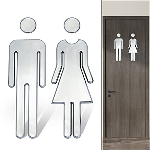 WC Segno Targa Toilette Bagno 1 Paio Porta Targhetta Cartello Toilette Adesivi Segnaletica Simbolo Uomo e Donna Targhette Bagno (Argento(20 cm))
