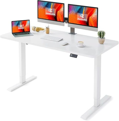MAIDeSITe Höhenverstellbarer Schreibtisch 140 x 70 cm - Elektrisch Mit 4 LED Memory-Steuerung - Sitz & Stehpult Mit Tischplatte (S1 Pro)