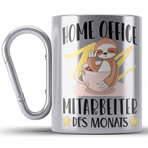 Trendation - Home Office Geschenk Edelstahl Tasse Karabiner Karabiner Edelstahl Tasse Karabiner Edelstahl Homeoffice Zubehör Gadget Geschenke Männer Frauen Lustig Mitarbeiter des Monats (Silber)