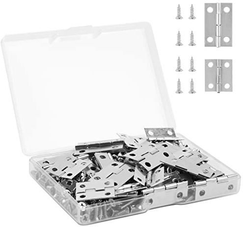 VIPMOON 70pz Cerniere Legno Piccole, Cerniera per Legno Mini Cerniere Antiche Inox con 300 Viti Cerniere per Scatole Giocattolo, Fai da Te, Mobili, Artigianato in Legno (Argento, 24x15 mm + 18x15 mm)