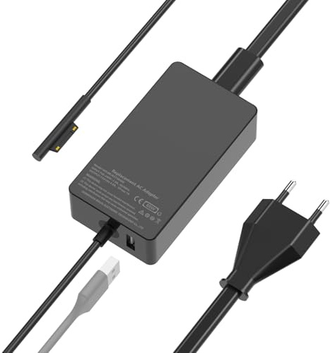 Chargeur 65W 15V 4A Compatible avec Microsoft Surface Pro 3/4/5/6/7/7+/8/9/10/11/X, Surface Laptop 2/3/4/5/6/7, Surface Go 1/2/3/4, Surface Book 1/2/3, avec Port USB, Adaptateur Alimentation