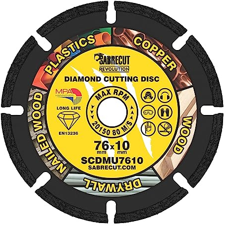 SabreCut 1pc SCDMU7610 76mm x 10mm Bore Multi Material Diamond Disc | Industrial-grade vacuum-brazed diamond provides durable dry cutting across a wide range of construction materials
