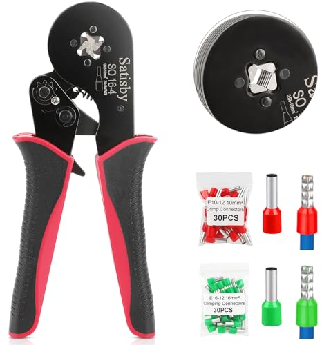 Satisby Pince à Sertir 16mm2 0.08-16mm²/AWG28-5, Pince a Sertir Cosse Mâchoire de Sertissage Quadrangulaire à Structure à Cliquet