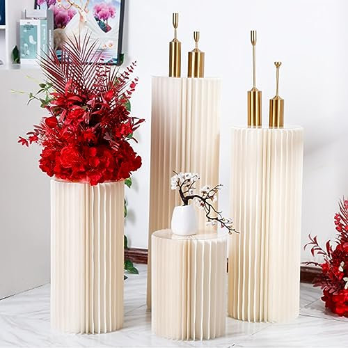 Cylinder white pedestal stands,4pcs Zylinder Sockelständer für Partys,faltbare Papiersäulen Display, Hochzeitszentrum Karton Römische Säule für Hochzeitsgeburtstagsfeier Backdrop Dekorationen ( Color