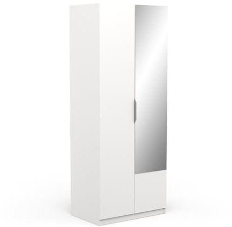 Armoire Avec Miroir & Penderie 2 Portes 1 Niche Moderne – Coloris Blanc Mat - 79,4 x 51,1 x 203 cm